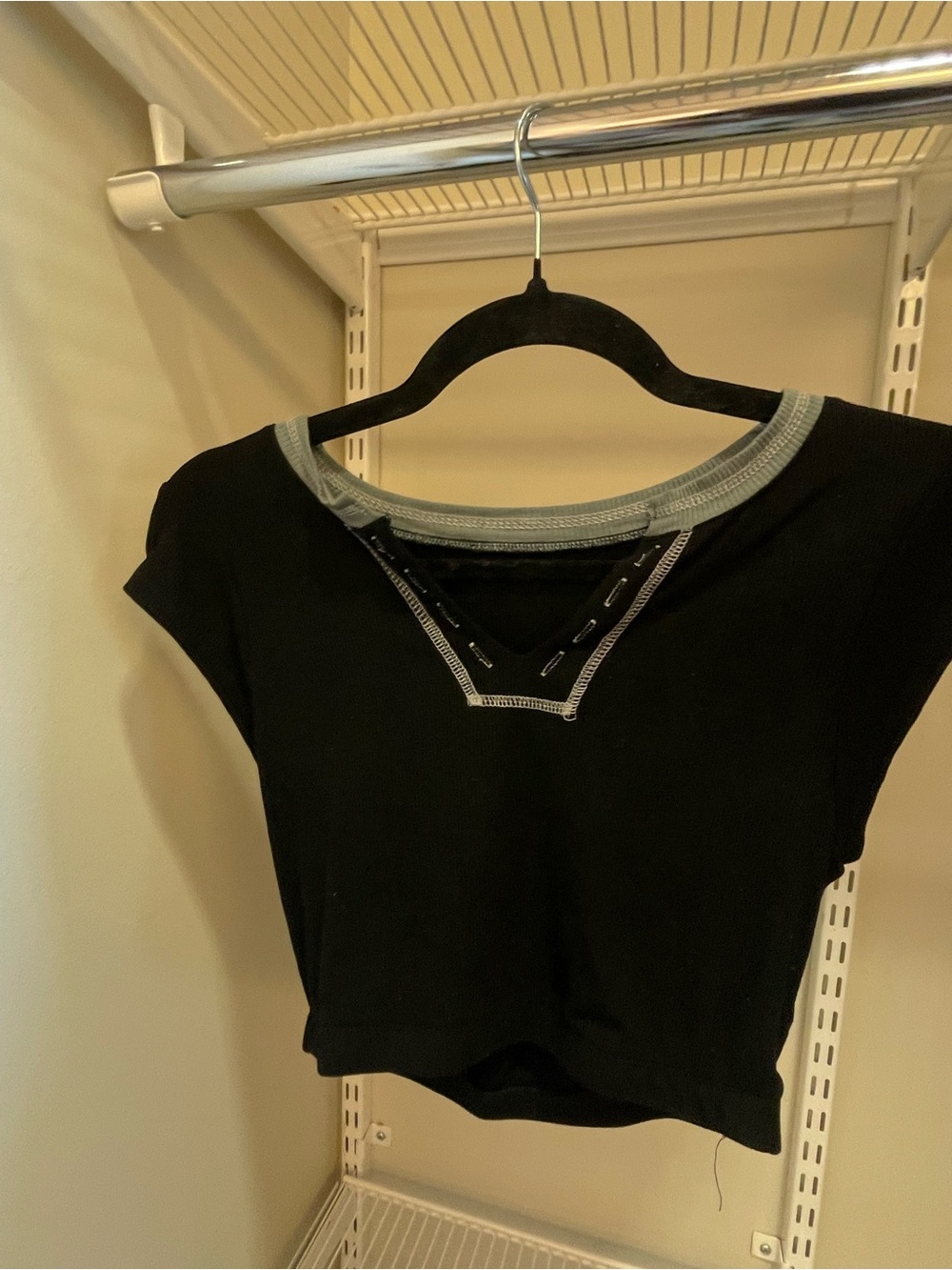 Black crop top with stitch trim